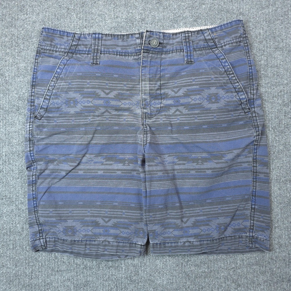 Roebuck & Co Chino Shorts Mens 32 Blue Aztec Geometric Cotton Casual Southwest